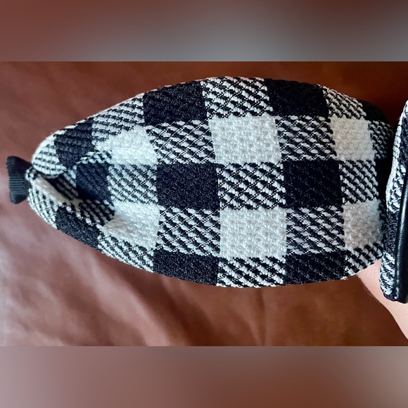 BNWT!Fashion headband,black faux leather,offwhite check tweed small gold clovers - Picture 11 of 16